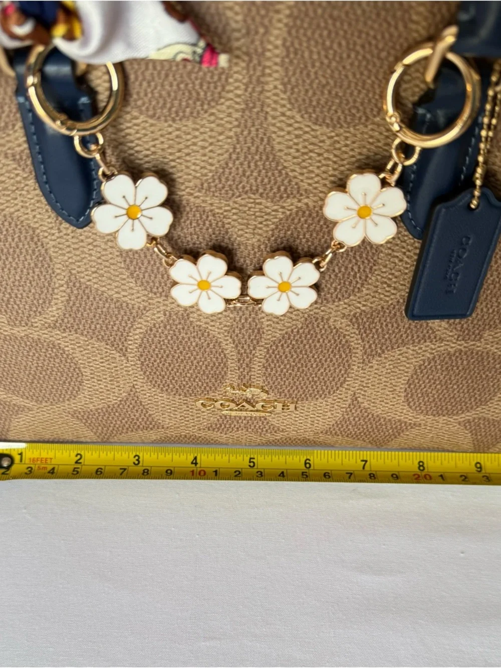 NWT Coach Maggie Small Tote Signature Tan/deep blue Gold hardware crossbody - Picture 9 of 10